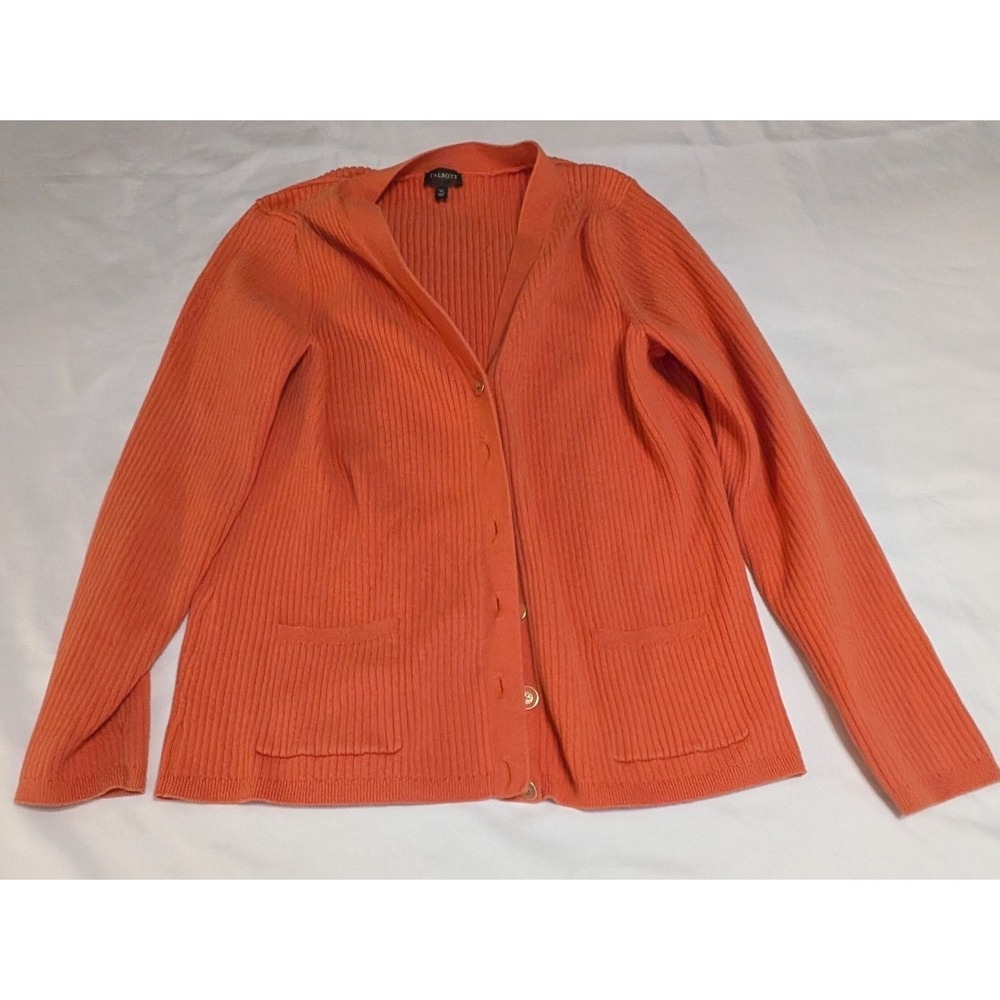 Talbots Cardigan Sweater Womens XL Orange Excellent Ribbed Knit Button Front